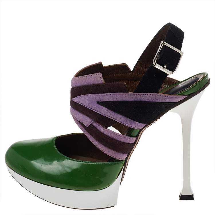 Pre Owned Marni Multicolor Leather And Suede Platform Slingback Sandals Size 38.5