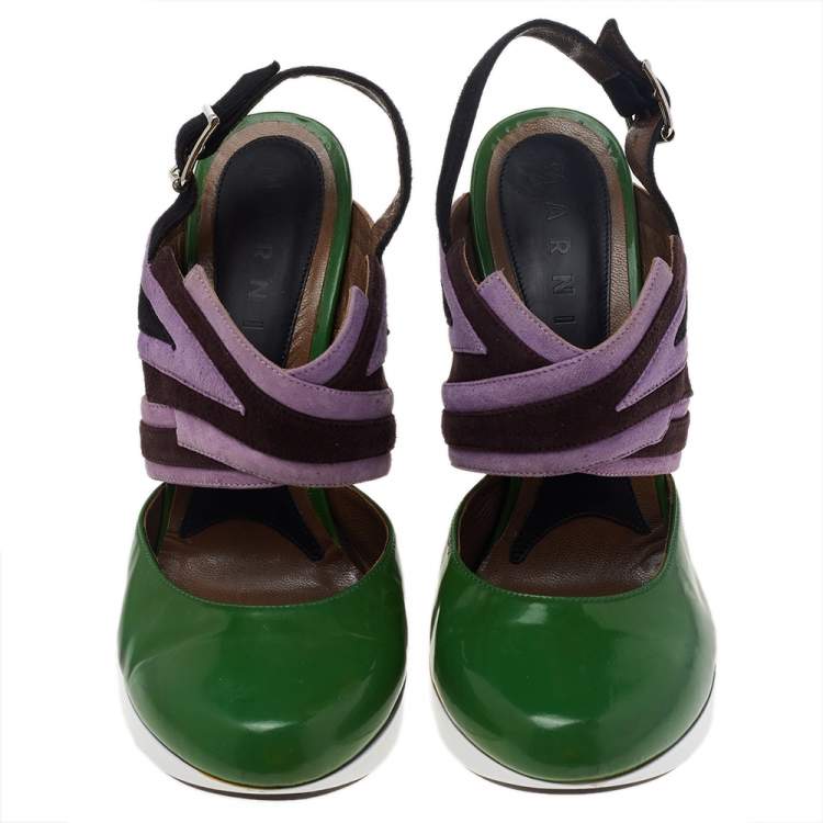Pre Owned Marni Multicolor Leather And Suede Platform Slingback Sandals Size 38.5