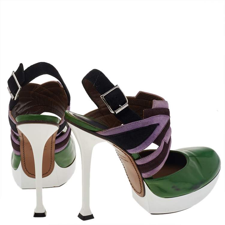 Pre Owned Marni Multicolor Leather And Suede Platform Slingback Sandals Size 38.5