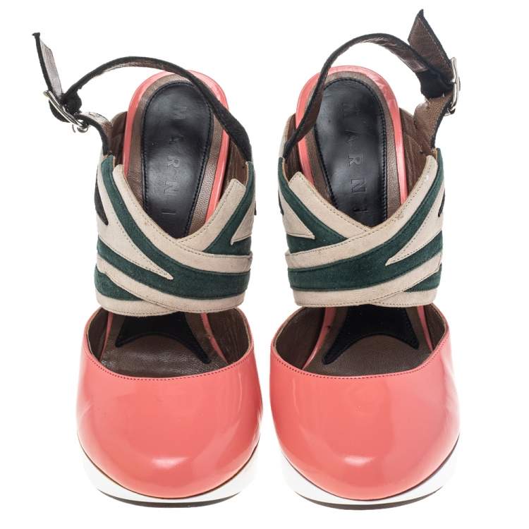 Pre Owned Marni Multicolor Leather And Suede Slingback Platform Sandals Size 37.5