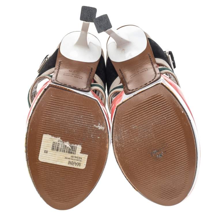 Pre Owned Marni Multicolor Leather And Suede Slingback Platform Sandals Size 37.5