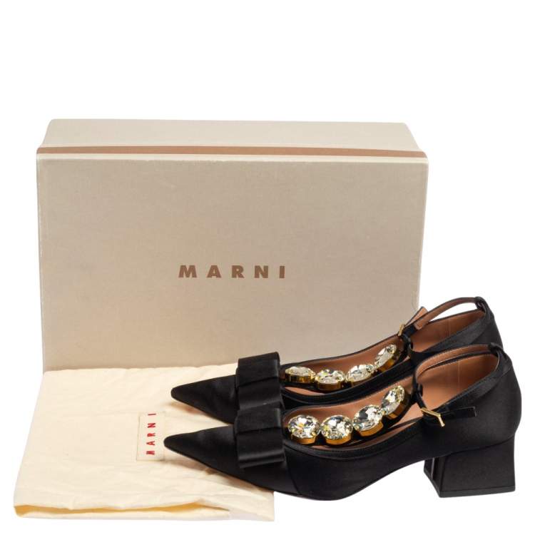 مملوكة مسبقًا Marni Black Satin Embellished Block Heel Pumps Size 38
