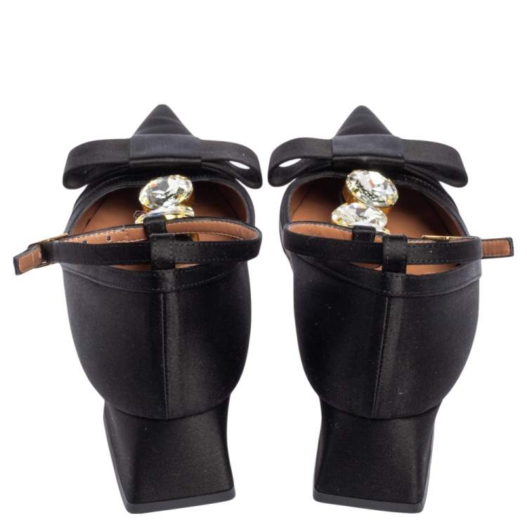 مملوكة مسبقًا Marni Black Satin Embellished Block Heel Pumps Size 38