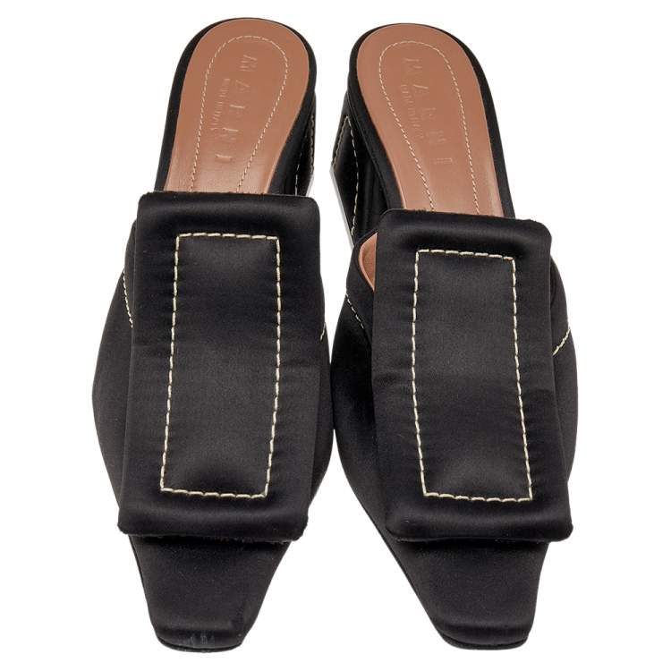 Pre Owned Marni Black Satin Mule Sandals Size 38