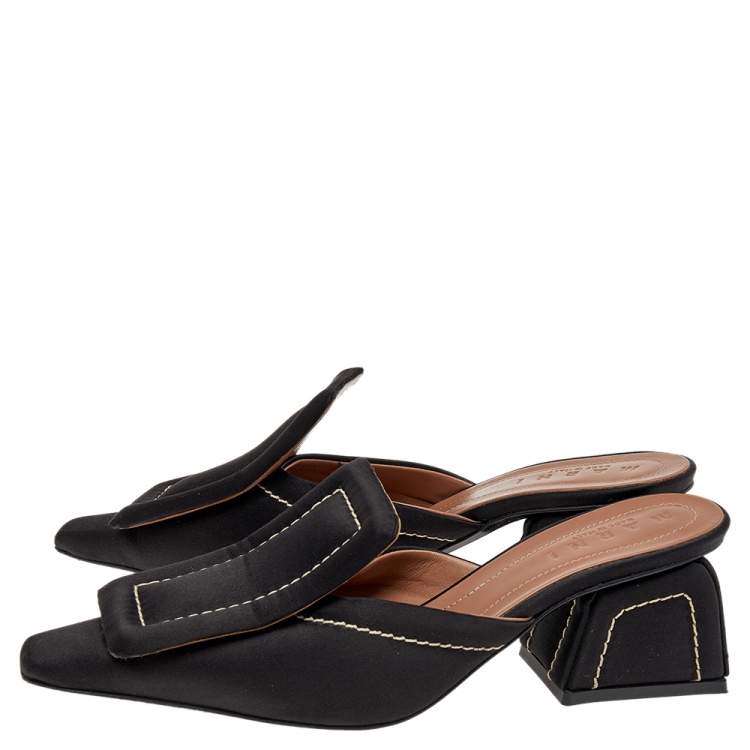 Pre Owned Marni Black Satin Mule Sandals Size 38