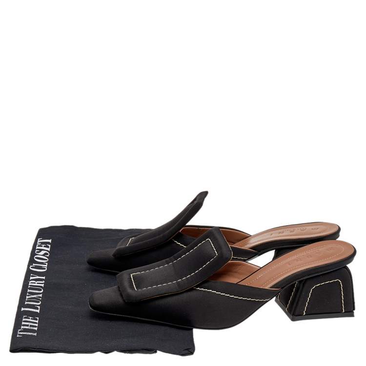Pre Owned Marni Black Satin Mule Sandals Size 38