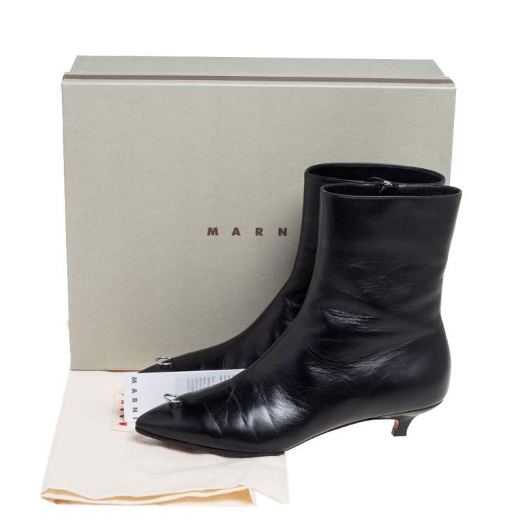Pre Owned Marni Black Leather Piercing Kitten Heel Ankle Boots Size 38