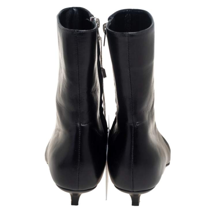 Pre Owned Marni Black Leather Piercing Kitten Heel Ankle Boots Size 38