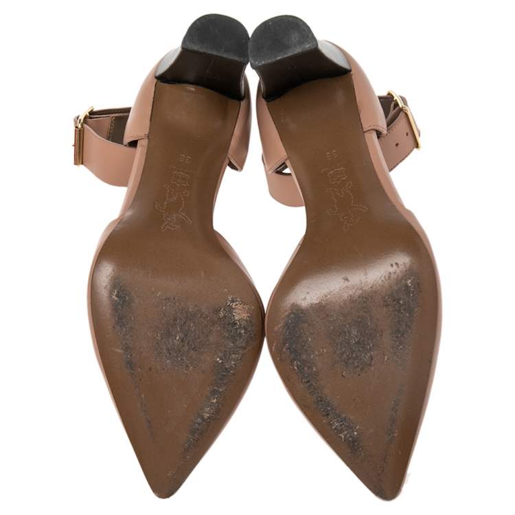 Pre Owned Marni Beige Leather Block Heel Ankle Strap  Sandals Size 38