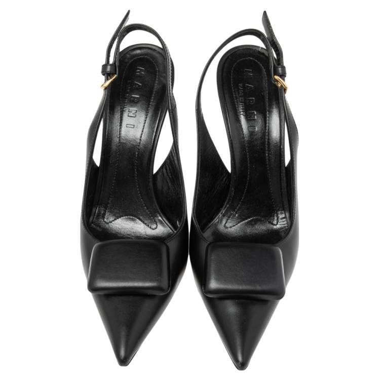 Pre Owned Marni Black Leather Slingback Sandals Size 40.5