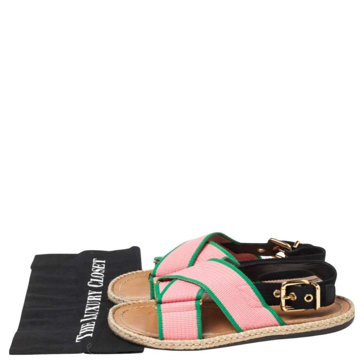 Pre Owned Marni Pink Nylon Cross Strap Slingback Espadrille Flat Sandals Size 38