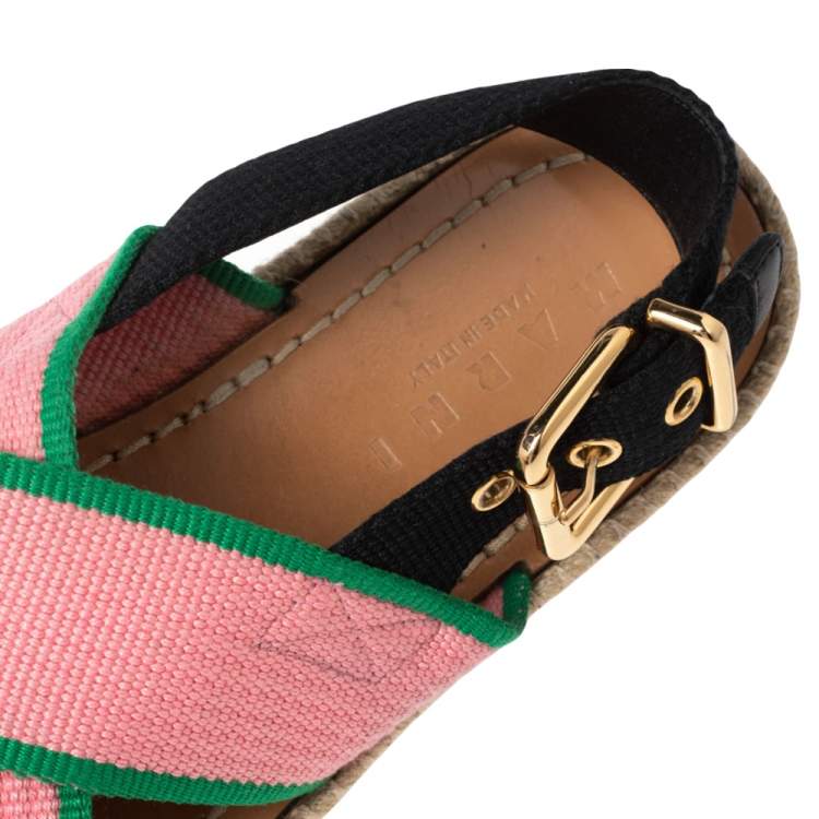 Pre Owned Marni Pink Nylon Cross Strap Slingback Espadrille Flat Sandals Size 38