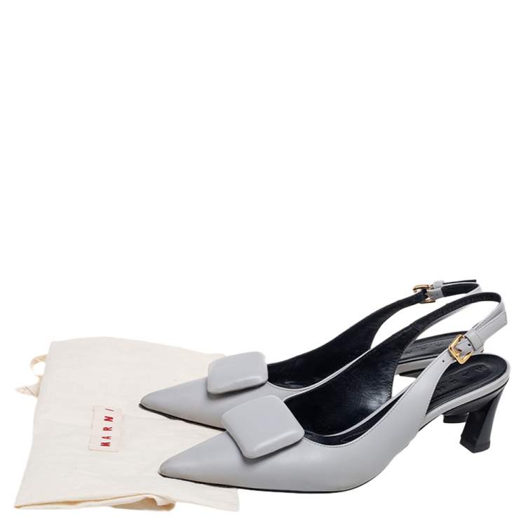 Pre Owned Marni Grey Leather Bow Slingback Sandals Size 37