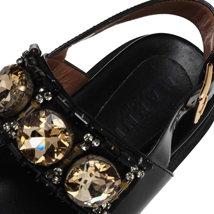 Pre Owned Marni Black Leather Fussbett Crystal Embellished Sandals Size 38