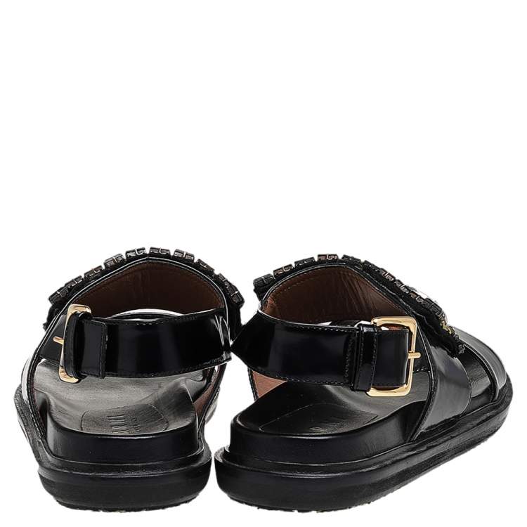 Pre Owned Marni Black Leather Fussbett Crystal Embellished Sandals Size 38