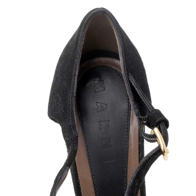 Pre Owned Marni Black-Gold Suede And Patent Leather Sandals Size 39.5
