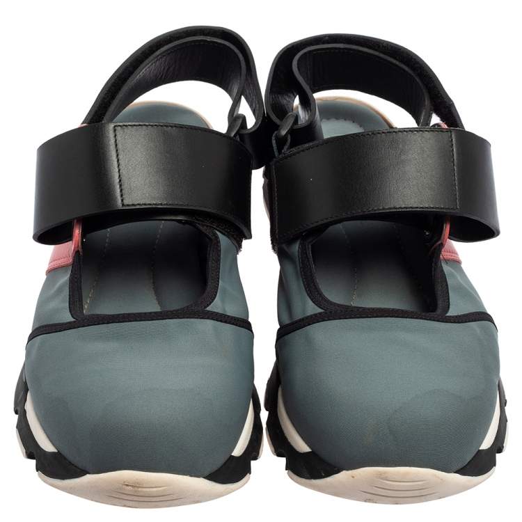 Pre Owned Marni Tri Color Neoprene and Leather Velcro Strap Sneaker Size 41