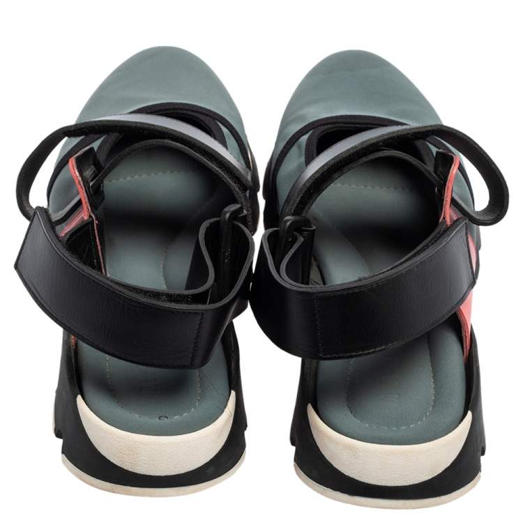 Pre Owned Marni Tri Color Neoprene and Leather Velcro Strap Sneaker Size 41