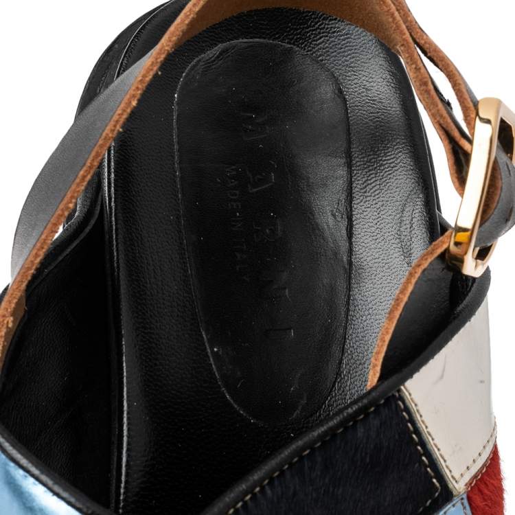 Pre Owned Marni Multicolor Calf Leather And Leather Slingback Flat Sandals Size 41