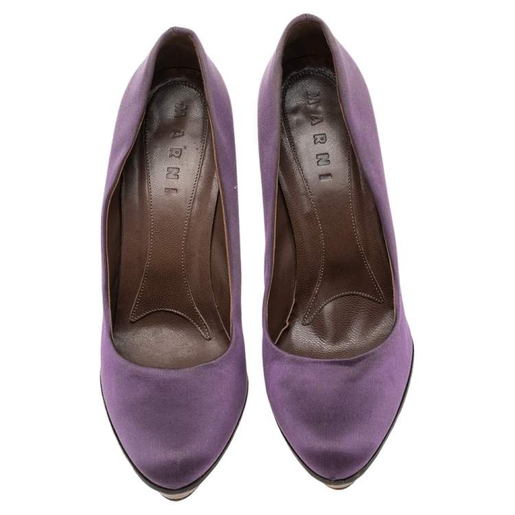 Pre Owned Marni Purple Satin Platform Pumps Size 40