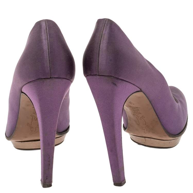 Pre Owned Marni Purple Satin Platform Pumps Size 40