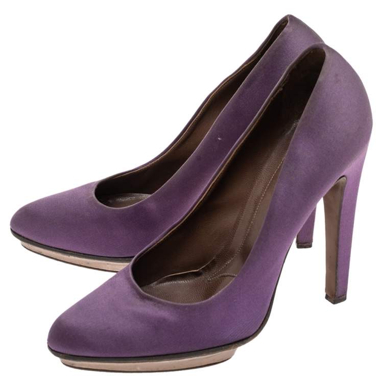 Pre Owned Marni Purple Satin Platform Pumps Size 40