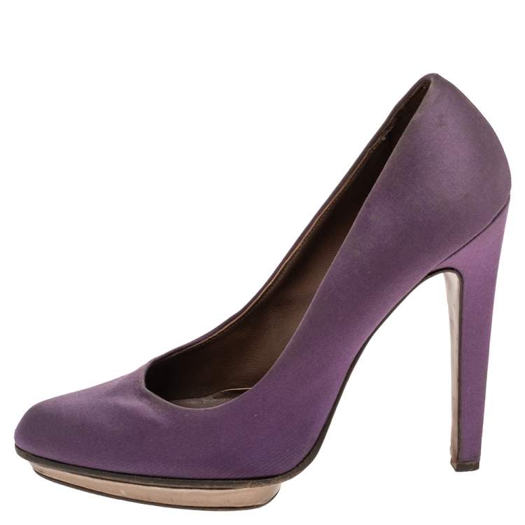 Pre Owned Marni Purple Satin Platform Pumps Size 40