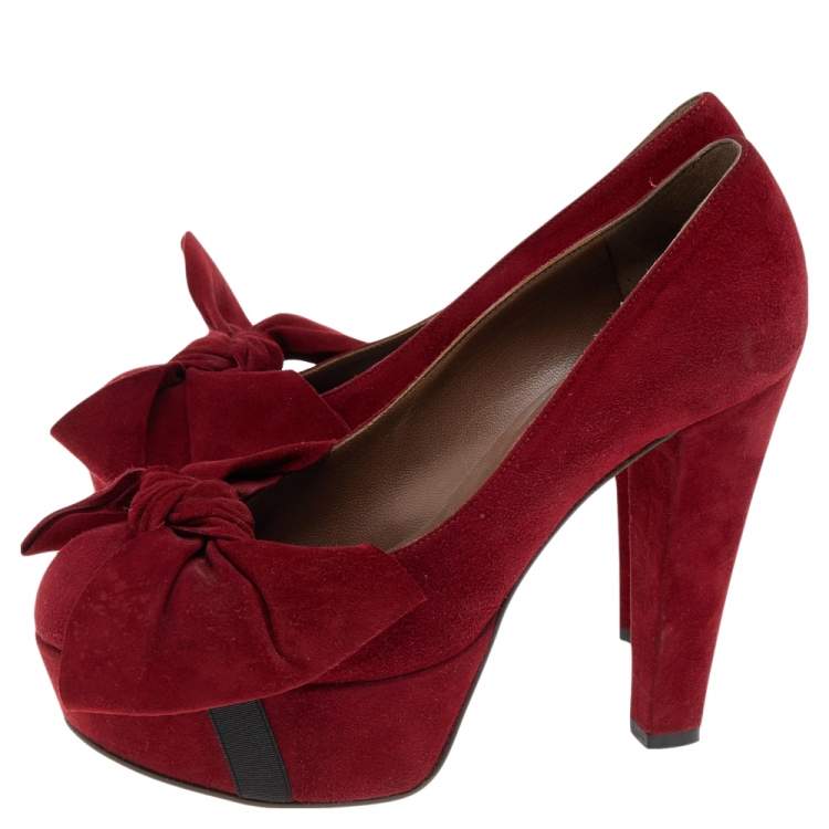 Pre Owned Marni Red Suede Bow Platform Pumps Size 37