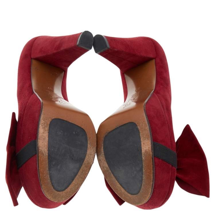 Pre Owned Marni Red Suede Bow Platform Pumps Size 37