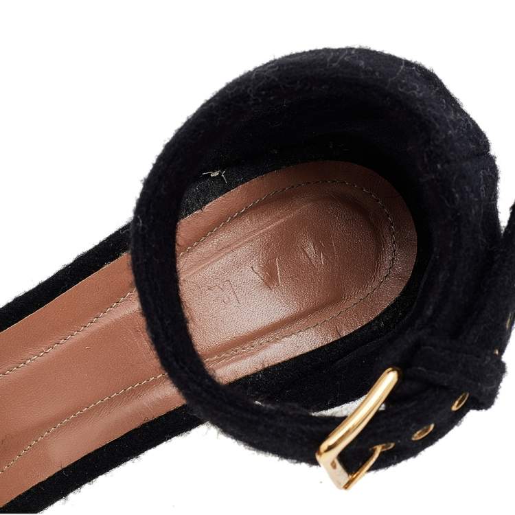 Pre Owned Marni Black Felt Embellished Block Heel Ankle Strap Sandals Size 39