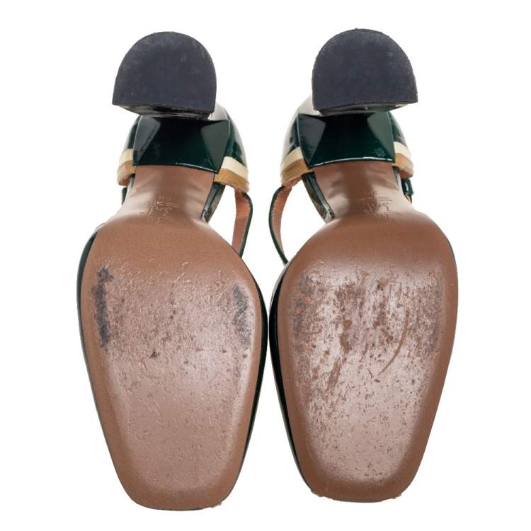 Pre Owned Marni Tricolor Patent Leather Square Toe Ankle Strap Sandals Size 38