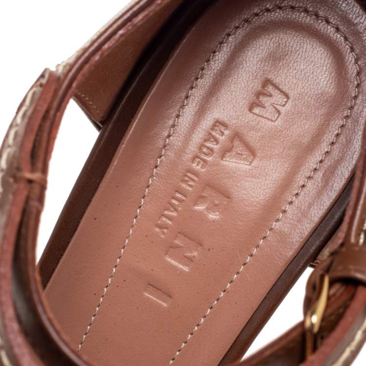 مملوكة مسبقًا Marni Brown Leather Ankle Strap Pumps Size 38.5
