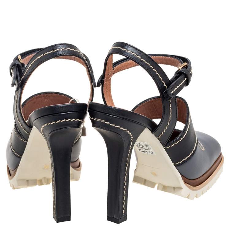 مملوكة مسبقًا Marni Grey/Black Leather Mary Jane Ankle Strap Pumps Size 39