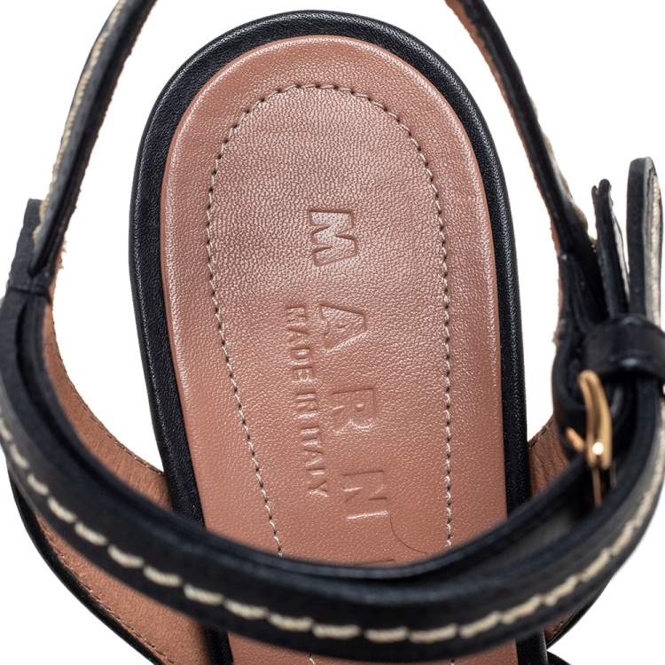 مملوكة مسبقًا Marni Grey/Black Leather Mary Jane Ankle Strap Pumps Size 39