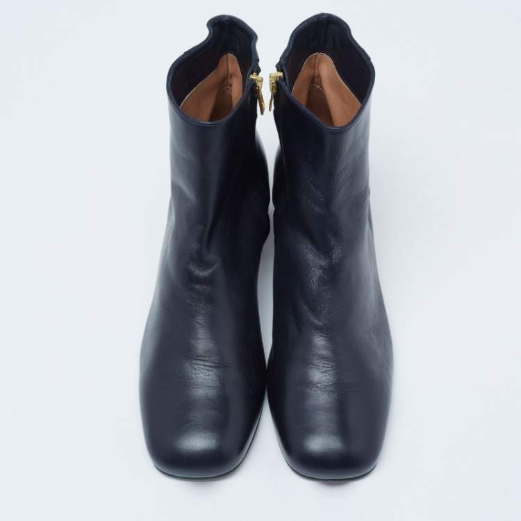 Pre Owned Marni Nevy Blue/Brown Leather Block Heels Ankle Boots Size 39
