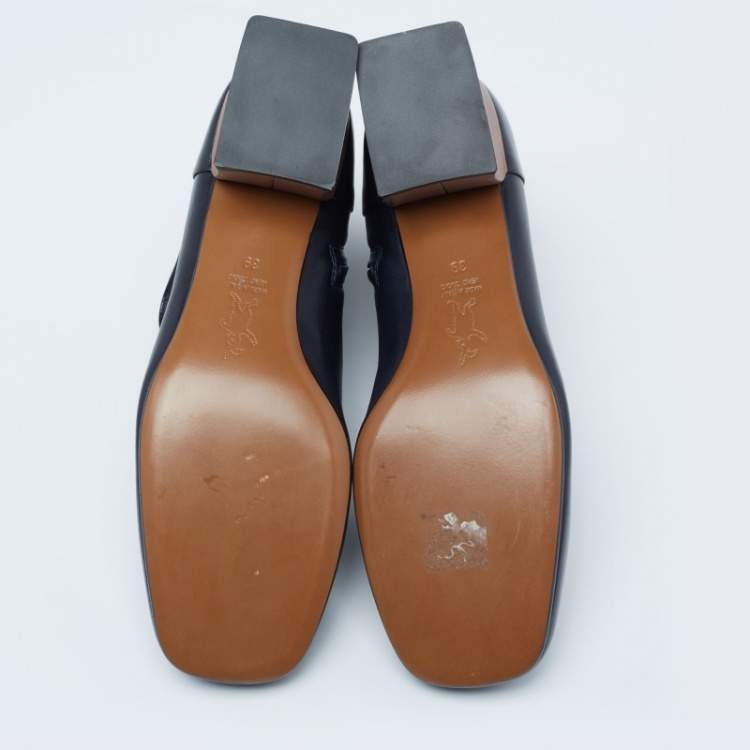 Pre Owned Marni Nevy Blue/Brown Leather Block Heels Ankle Boots Size 39