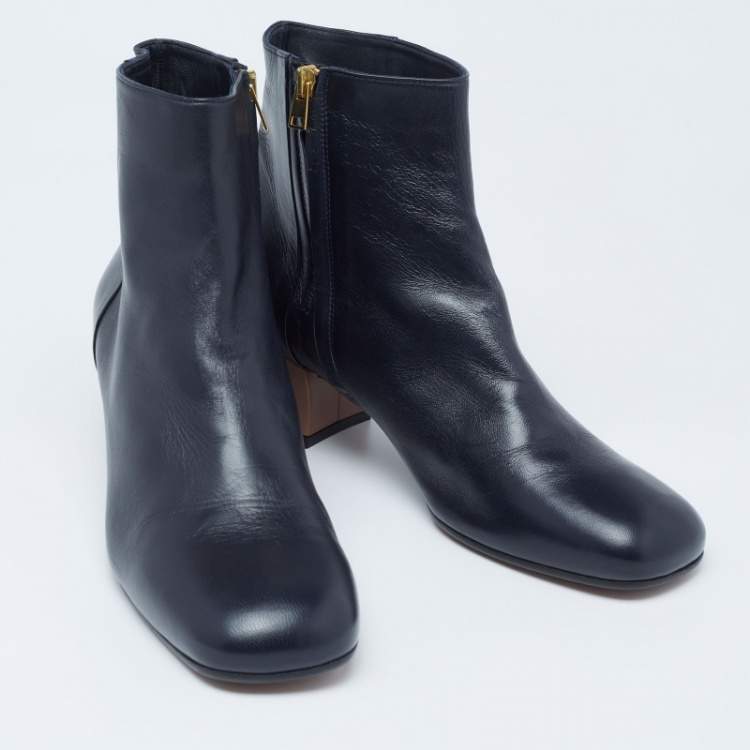 Pre Owned Marni Nevy Blue/Brown Leather Block Heels Ankle Boots Size 39