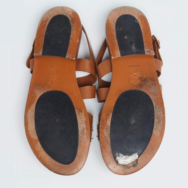 Pre Owned Marni Tan Leather Jewel Embellished Flat Sandals Size 41