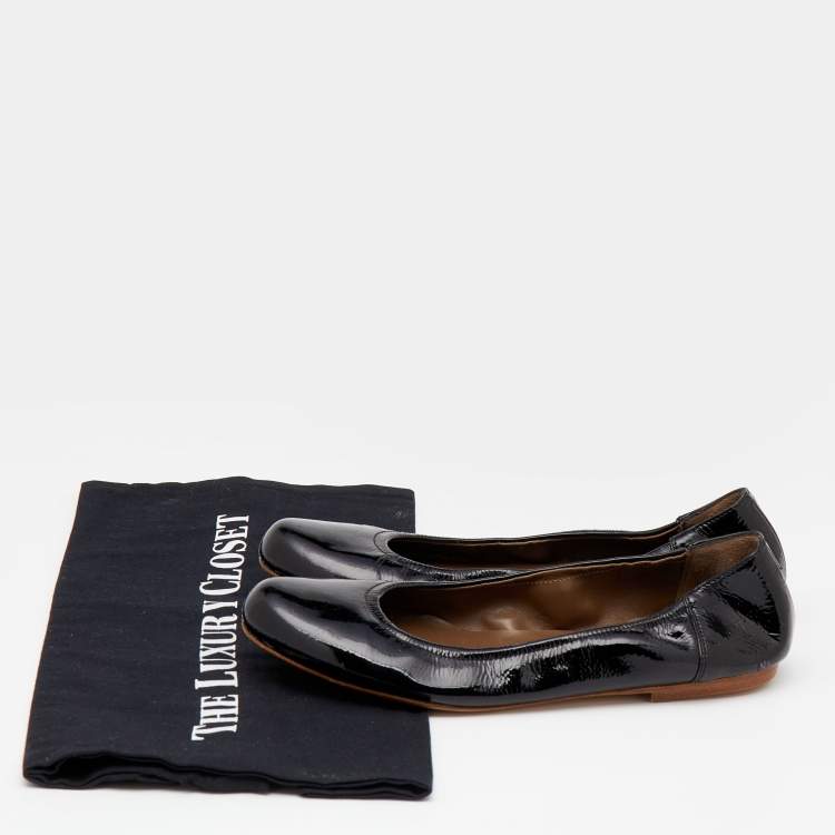 Pre Owned Marni Black Patent Leather Scrunch Ballet Flats Size 36