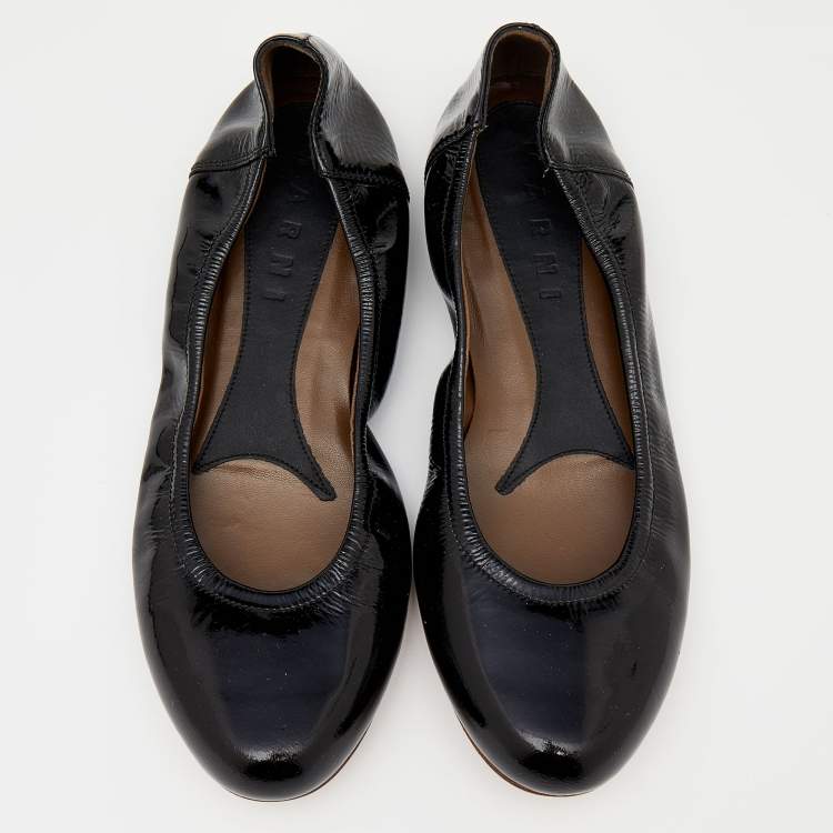 Pre Owned Marni Black Patent Leather Scrunch Ballet Flats Size 36