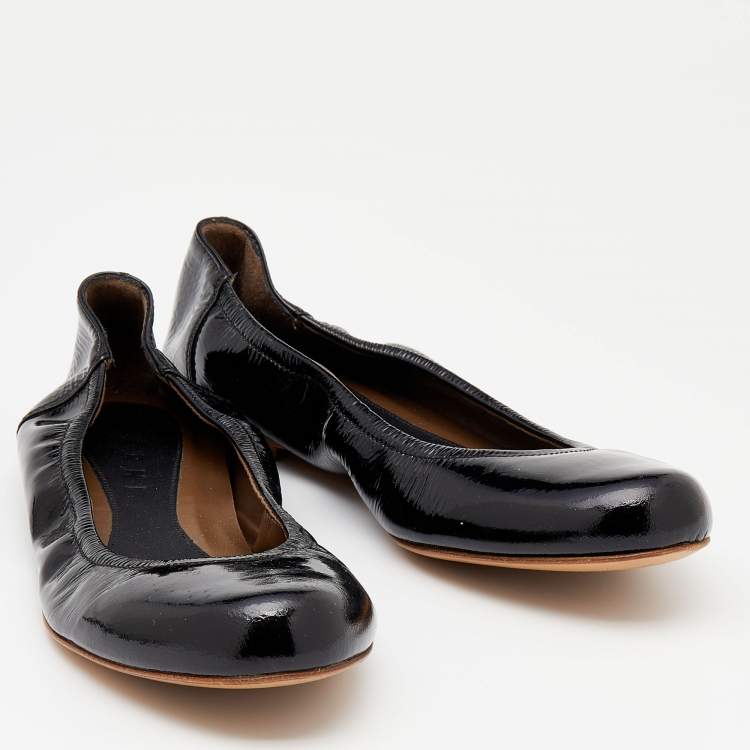 Pre Owned Marni Black Patent Leather Scrunch Ballet Flats Size 36