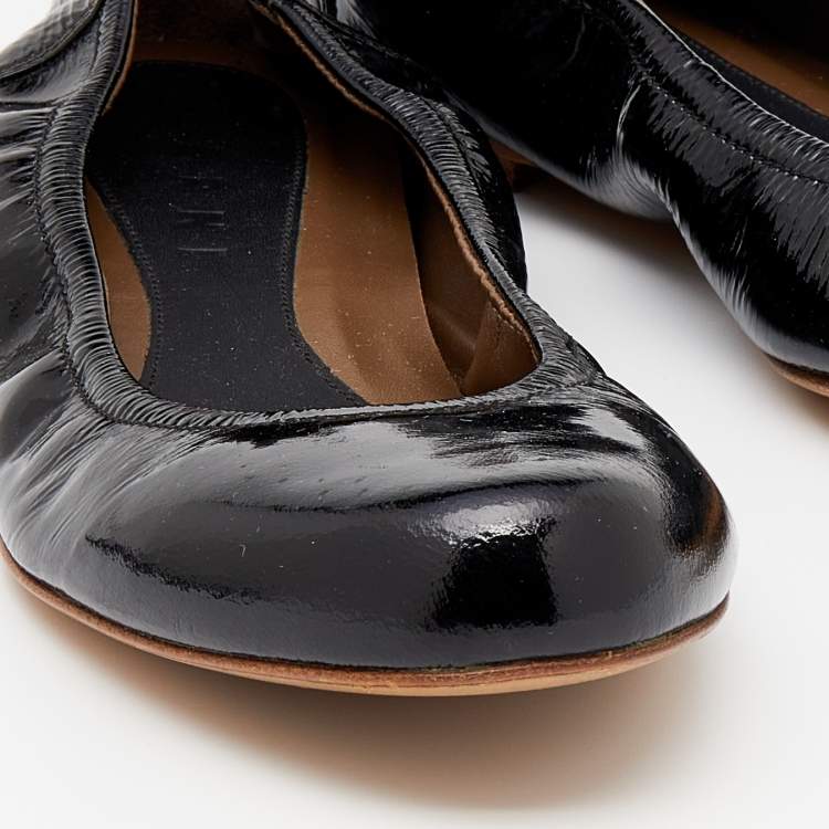 Pre Owned Marni Black Patent Leather Scrunch Ballet Flats Size 36