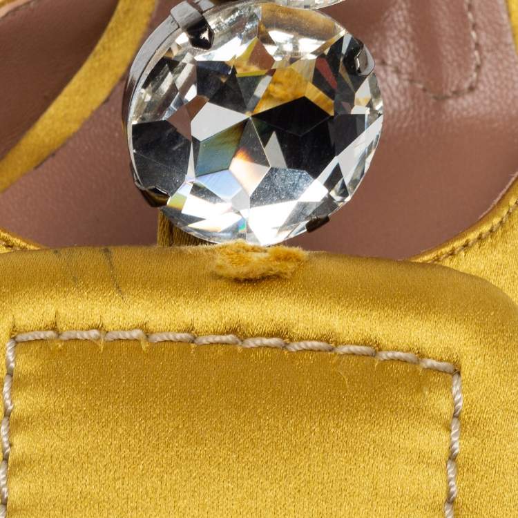Pre Owned Marni Yellow Satin Crystal Embellished T-Bar Pumps Size 36