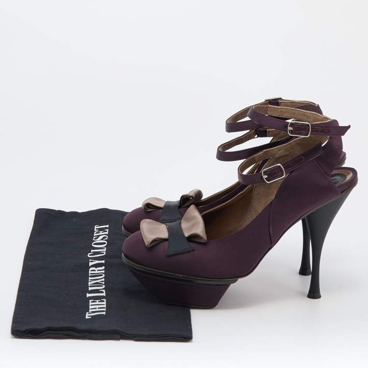 Pre Owned Marni Multicolor Satin Buckle Detail Platform Sandals Size 39