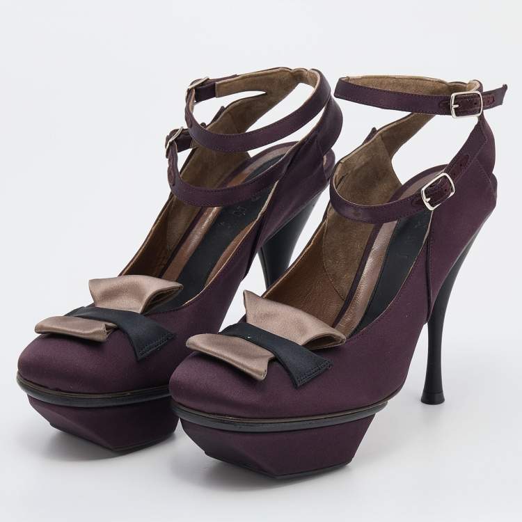 Pre Owned Marni Multicolor Satin Buckle Detail Platform Sandals Size 39