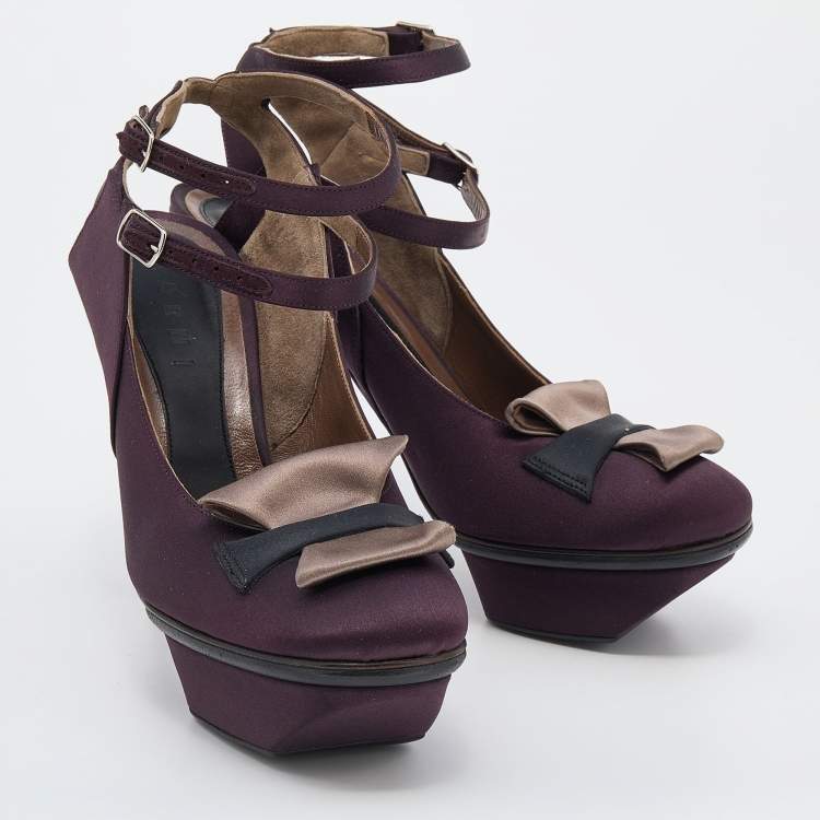 Pre Owned Marni Multicolor Satin Buckle Detail Platform Sandals Size 39