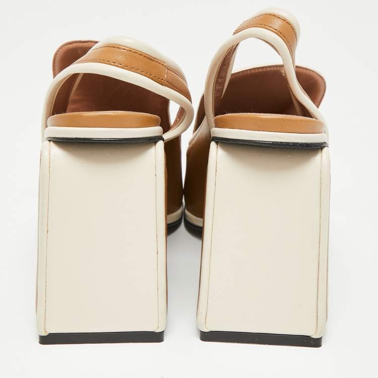 Pre Owned Marni Tri-Color Leather Square Toe Block Heel Slingback Sandals Size 37