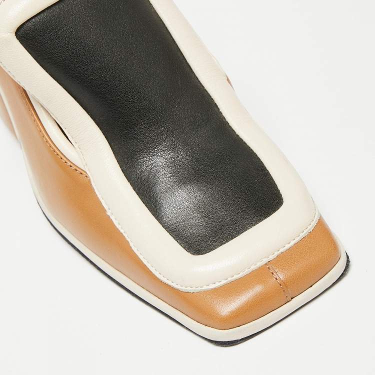 Pre Owned Marni Tri-Color Leather Square Toe Block Heel Slingback Sandals Size 37
