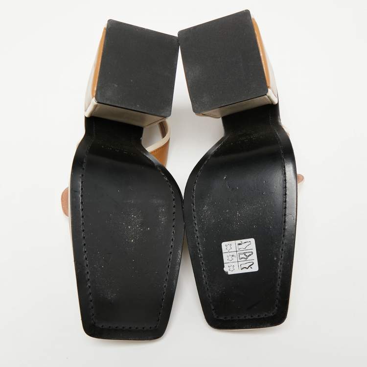 Pre Owned Marni Tri-Color Leather Square Toe Block Heel Slingback Sandals Size 37