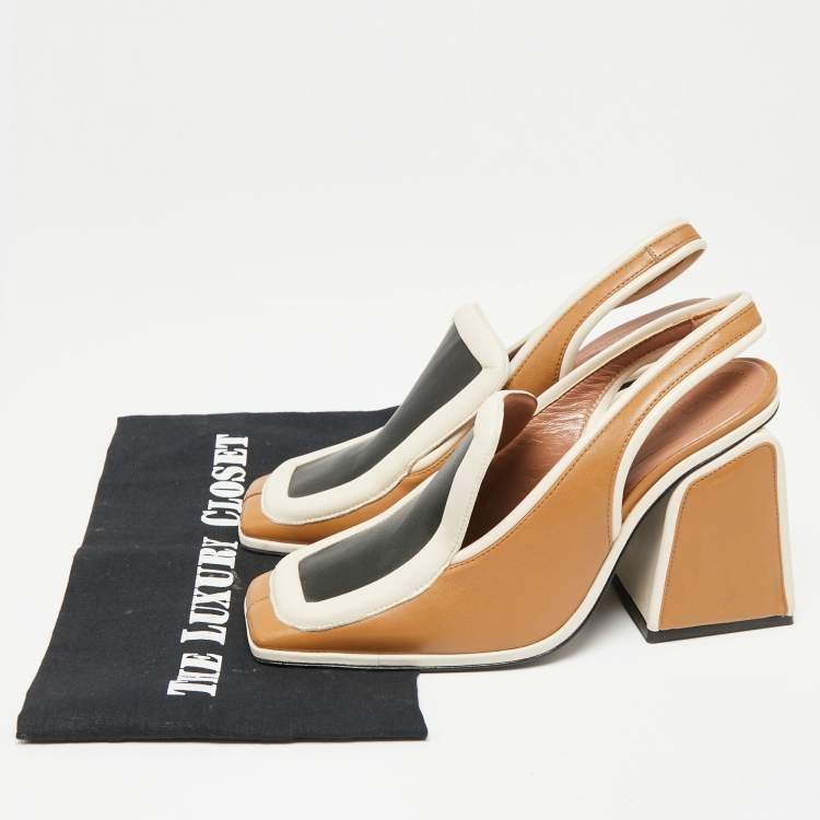 Pre Owned Marni Tri-Color Leather Square Toe Block Heel Slingback Sandals Size 37